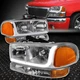 FOR 99-07 GMC SIERRA/YUKON LED DRL CHROME AMBER HEADLIGHTS W/BUMPER SIGNAL LAMPS