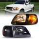 For 1997-2003 Ford F150 Expedition Black Headlights+Amber Corner Front Lamp Pair
