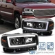 Fits 1999-2006 GMC Sierra Yukon Black LED Tube Projector Headlights+Bumper Lamps