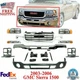 Front Bumper w/ Brackets + Grille + Headlights Kit For 2003-2006 GMC Sierra 1500