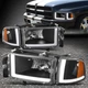 [DUAL L-SHAPED LED DRL]FOR 94-02 DODGE RAM 1500 2500 3500 HEADLIGHTS BLACK/AMBER