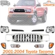 New Chrome Grille Assembly+ Headlights Kit + Fillers For 2001-2004 Toyota Tacoma