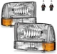 Headlights W/Bulbs for 1999-2004 Ford F250 F350 F450 F550/2000-2004 Ford Excursi