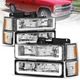 Pair Chrome Headlights Assembly w/ Bumper Lamp For 1994-1998 Chevy Silverado