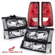 For 2003-2006 Chevy Silverado Black Housing Headlights & Red Tail Lights Set