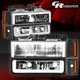 Black Amber LED DRL Headlight Bumper Signal Lamps for 1988-1993 Chevy C/K Pickup
