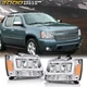 Chrome LED DRL Headlight Lamps Fit For 2007-2014 Chevy Tahoe Suburban Avalanche 