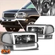 For 99-07 GMC Sierra 3D LED DRL Switchback Turn Signal Headlights Black/Clear