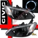 Black Halo Projector Headlights For 04 05 Honda Civic 2Dr 4Dr Coupe Sedan