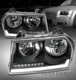 For 05-10 Chrysler 300 LED Tube Halogen Headlight Headlamp Black Left+Right Pair