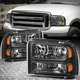 For 99-04 Ford F250-F550 Super Duty Black Housing Amber Corner Headlight Lamps