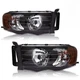 For 2002-2005 Dodge Ram 1500 2500 3500 Black Amber Halogen Headlights Assembly