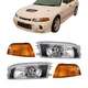 Black Head Lights Amber Corner Light Set For Mitsubishi Lancer EVO 4 1997-2002