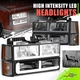 LED Headlight+Signal+Amber Corner Lamp w/ F-Style DRL for GMC C/K 94-00 Smoked