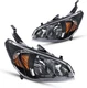 Pair Headlight Assembly Fits 2004-2005 Honda Civic Halogen Amber Black Housing