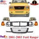 Front Grille Assembly + Header Panel + Headlight Kits For 2001-2003 Ford Ranger