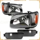 Pair Black Headlamps + Bumper Light For 2001-2004 Toyota Tacoma 3.4L V6 2.7L l4