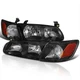 Fits 2000-2001 Toyota Camry Black Headlights+Corner Signal Lamps Pair 00-01