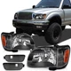 Black Fits 01-04 Toyota Tacoma Front Headlights + Bumper Lamps Turn Signal Light