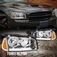 Fits 2006-2010 Dodge Charger [Chrome/Clear] Amber Corner 4PC Headlight Headlamp