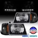 For 1992-2006 Ford E250 E350 Econoline Black LED Strip Headlights+Corner Lamps