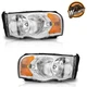 WEELMOTO Pair Headlights For 2002-2005 Dodge Ram 1500 2500 3500 Chrome w/o bulbs
