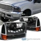 Fits 99-04 Ford F250 F350 F450 LED Strip Projector Headlights+Corner Lamps Black