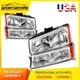 Headlights Assembly for 2003-2006 Chevy Silverado Avalanche Chrome Headlamps Set