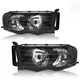 For 2002-2005 Dodge Ram 1500 2500 3500 Black Clear Halogen Headlights Lamps Set