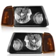 Pair Headlights For 2001-2011 Ford Ranger Black Housing Amber Corner, w/o Bulbs