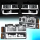 For 1988-1993 Chevy C/K Pickup Suburban F-LED Bar DRL Headlights Black/Amber