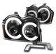 Fit 05 06 07 Jeep Grand Cherokee LED Tube Projector Black Headlights+Bumper DRL