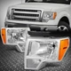 For 09-14 Ford F150 Pickup Chrome Housing Amber Corner Headlight Lamps Assembly