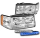 FOR 97-99 CADILLAC DEVILLAC CHROME REPLACEMENT HEADLIGHT LAMP W/BLUE LED DRL KIT