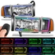 Fit 94-02 Dodge Ram 1500-3500 RGB LED Light Bar Chrome Amber Headlight Assembly