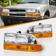 Pair Chrome Amber Headlights Assembly Halogen For 1998-2004 Chevy S10 Blazer