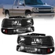 4Pcs Black Headlight+Bumper Lamp For 99-02 Chevy Silverado/00-06 Tahoe Suburban