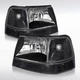 Fit 1998-2000 Ford Ranger Diamond Black Headlights+Corner Turn Signal Lamps Pair