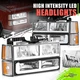 LED Headlight+Signal+Amber Corner Lamp w/ F-Style DRL for GMC C/K 94-00 Chrome