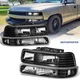 Headlights w/ Clear Lens Black Housing For 99-02 Chevy Silverado 00-06 Suburban