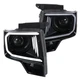 Jet Black Fits 2009-2014 Ford F150 Pickup Led Tube Projector Headlights Headlamp