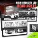 LED Headlight+Signal Lamps w/ C-Style DRL for Chevy GMC C/K 88-00 Black L+R