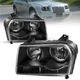 2X Clear Lens Black Housing Headlights Assembly For 2005-10 Chrysler 300 Halogen