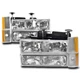 88-93 CHEVY/GMC C/K/SUBURBAN CRYSTAL HEADLIGHT LAMP CHROME W/BUMPER+AMBER CORNER