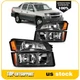 2Pcs Pair Black Headlights+Bumper Lamps For 2002-2006 Chevy Avalanche 1500 2500