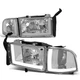 DUAL LED DRL Headlight Bumper Signal Lamps For 94-02 Dodge Ram 1500 Chrome Clear