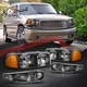 Black/Amber Headlights w/Bumper Signal Lamps for 01-07 GMC Sierra/Yukon Denali