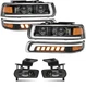 LED Headlights Fog Lights Assembly DRL For 99-02 Chevy Silverado 2000-06 Tahoe