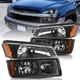 For 2002-2006 Black Chevy Avalanche w/ Body Cladding Bumper Lamps 2pcs Headlight