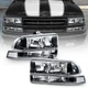 Headlights for 1998-2004 Chevy S10 Pickup Blazer Black w Clear Bumper Lamps
